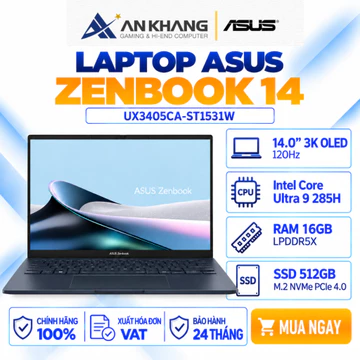 Laptop ASUS Zenbook 14 UX3405CA-ST1531W Ultra 9 285H 16GB 512GB 14" 3K OLED 120Hz Mỏng Nhẹ Bảo Hành 24 Tháng
