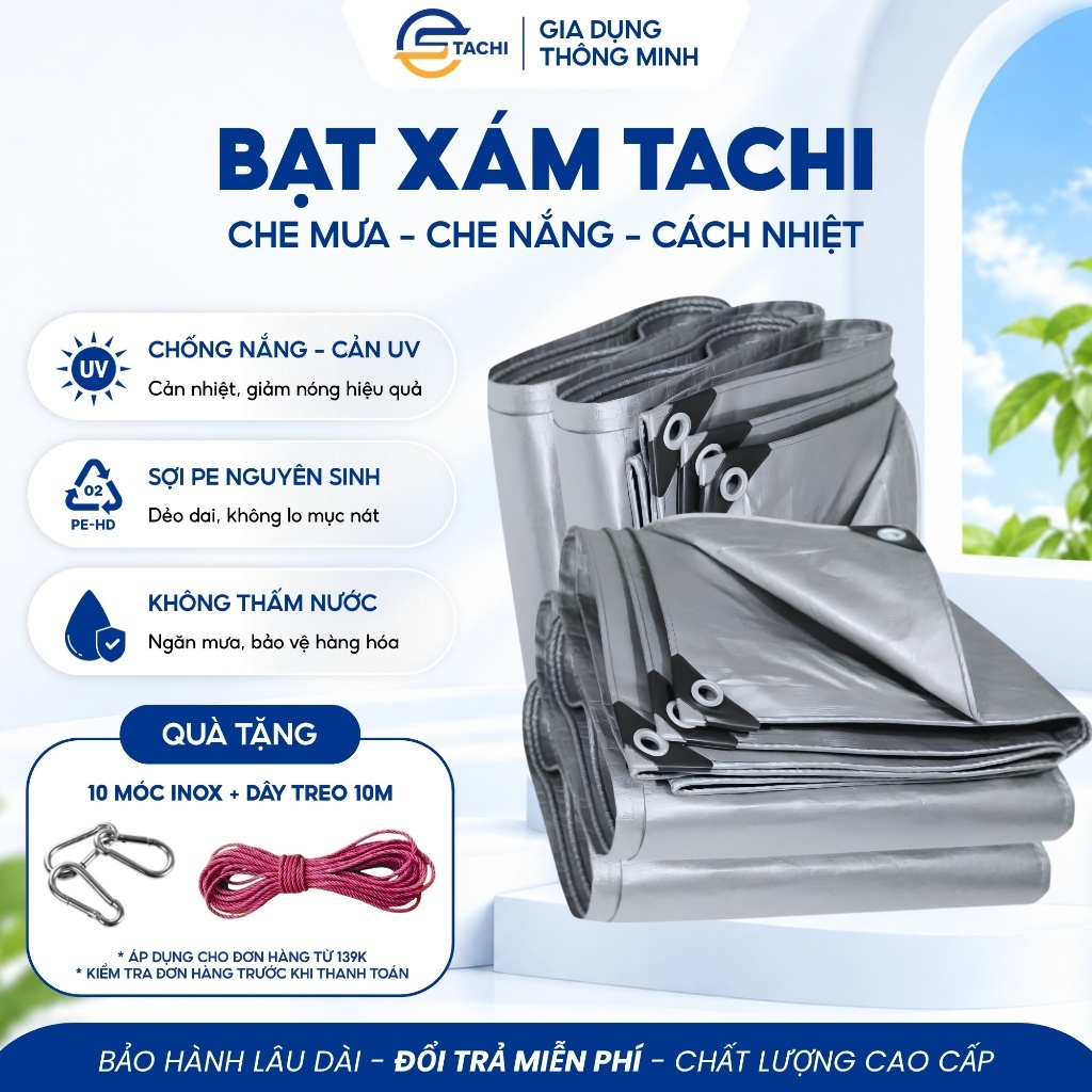 Bạt Xám Mái Hiên TACHI Che Mưa Che Nắng Cách Nhiệt, Chống Thấm Tốt, Che Phủ Mái Nhà Bạt Lót Sàn, Bạc Phủ Hàng Quán