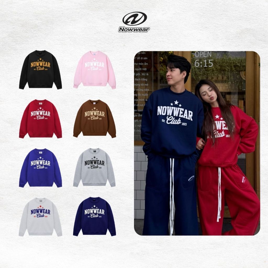 Áo Nỉ Sweater In Phồng Nowwear Tay Phồng Form Boxy Chất Nỉ Bông Dày Dặn Nam Nữ Unisex Ver 5