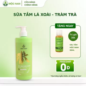 Sữa tắm thảo dược Mộc Nam 425ml - Lá xoài tràm trà, không sulfate, hỗ trợ giảm mụn, làm sạch dịu nhẹ - Tặng sữa tắm 30ml