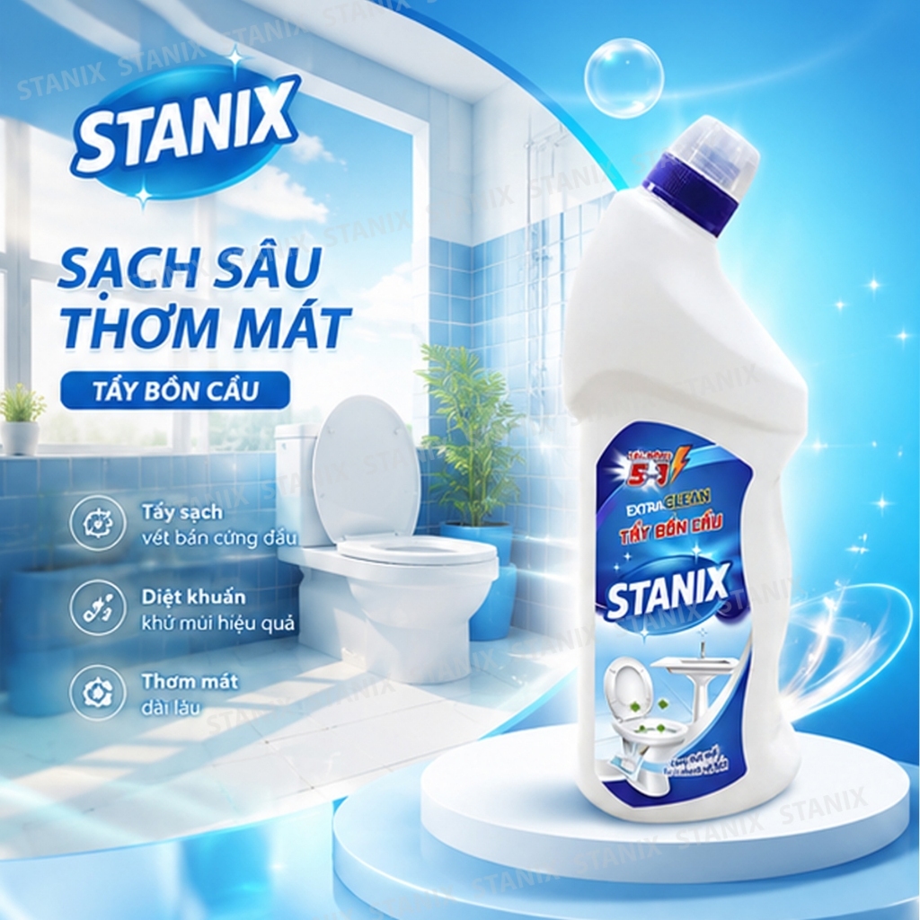 Nước Tẩy Bồn Cầu Siêu Sạch STANIX 800ML, Diệt Khuẩn 99.9%, Khử Mùi Hiệu Quả, Tẩy Sạch Vết Bẩn