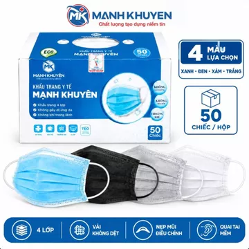 Khẩu trang y tế Mạnh Khuyên,1 hộp 50 chiếc khẩu trang 4 lớp có giấy lọc kháng khuẩn, không đau tai