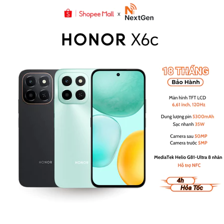 Điện thoại HONOR X6c (6GB + 128GB) Tần số quét 120Hz - Bảo Hành Chính Hãng 18 Tháng