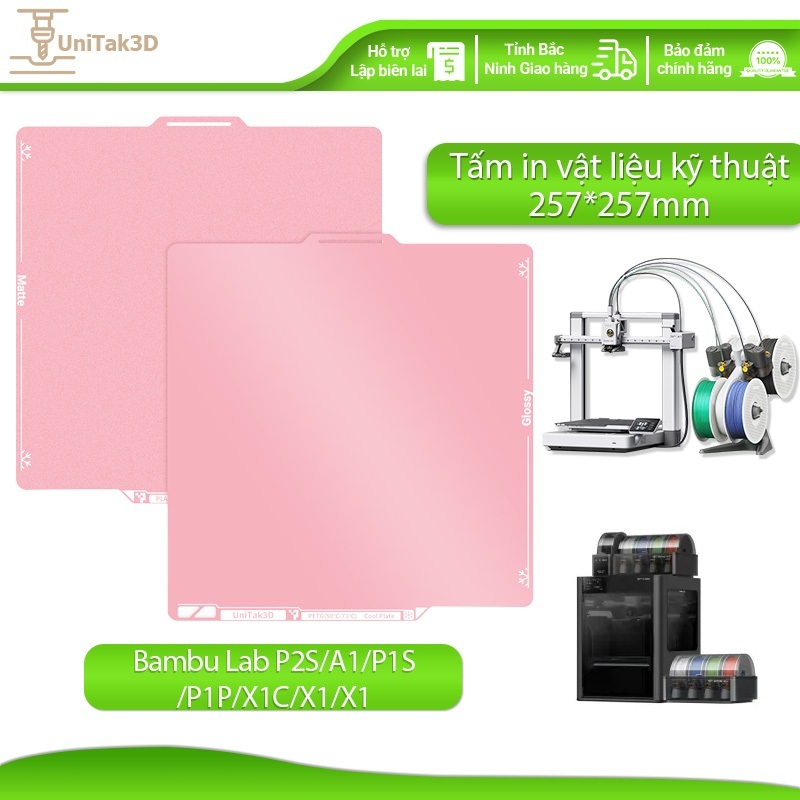UniTak3D A1 Lạnh Xây dựng tấm 257*257mm In ấn nhiệt độ thấp cho Bambu Lab P2S/A1/A1 Mini/P1S/P1P/X1C/X1/X1E