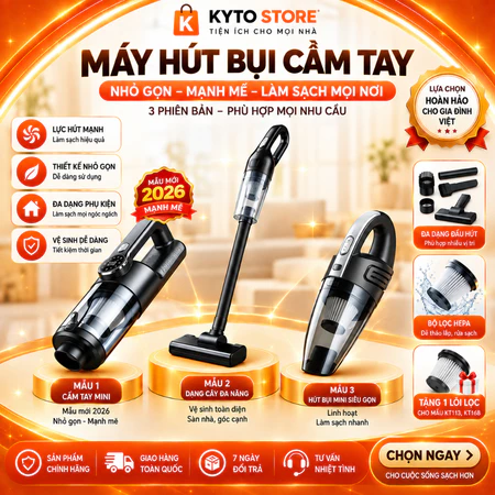 Máy hút bụi cầm tay KYTO không dây, hút bụi giường nệm, nhà cửa, ô tô Bảo hành 24 tháng