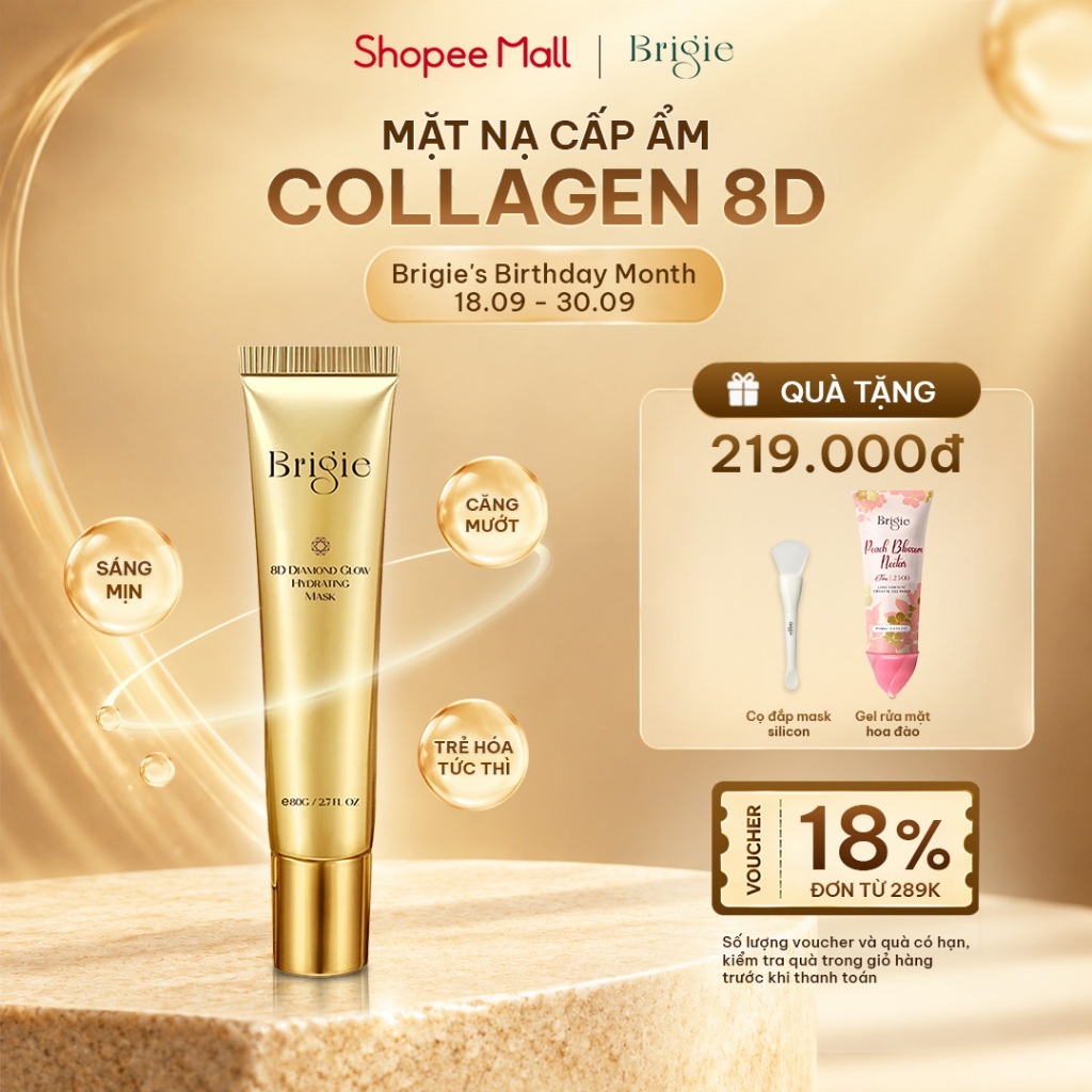 Mặt Nạ Brigie 8D Diamond Glow Hydrating - Cấp Ẩm Căng Mướt Sáng Mịn Trẻ Hoá Tức Thì 80ml
