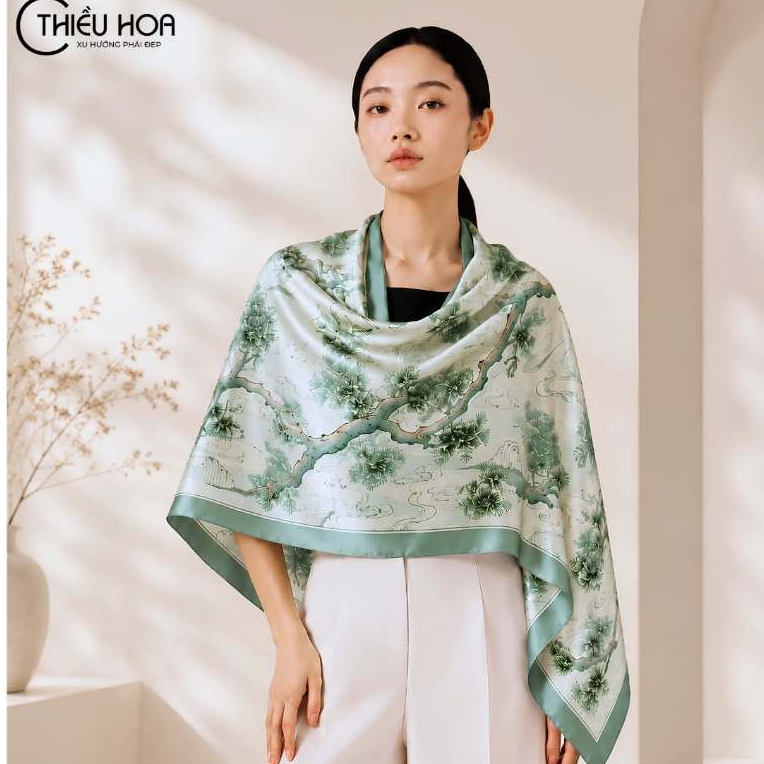 Khăn lụa dài thiết kế thanh lịch- Quà Tặng sang trọng thương hiệu Thiều Hoa KH0113