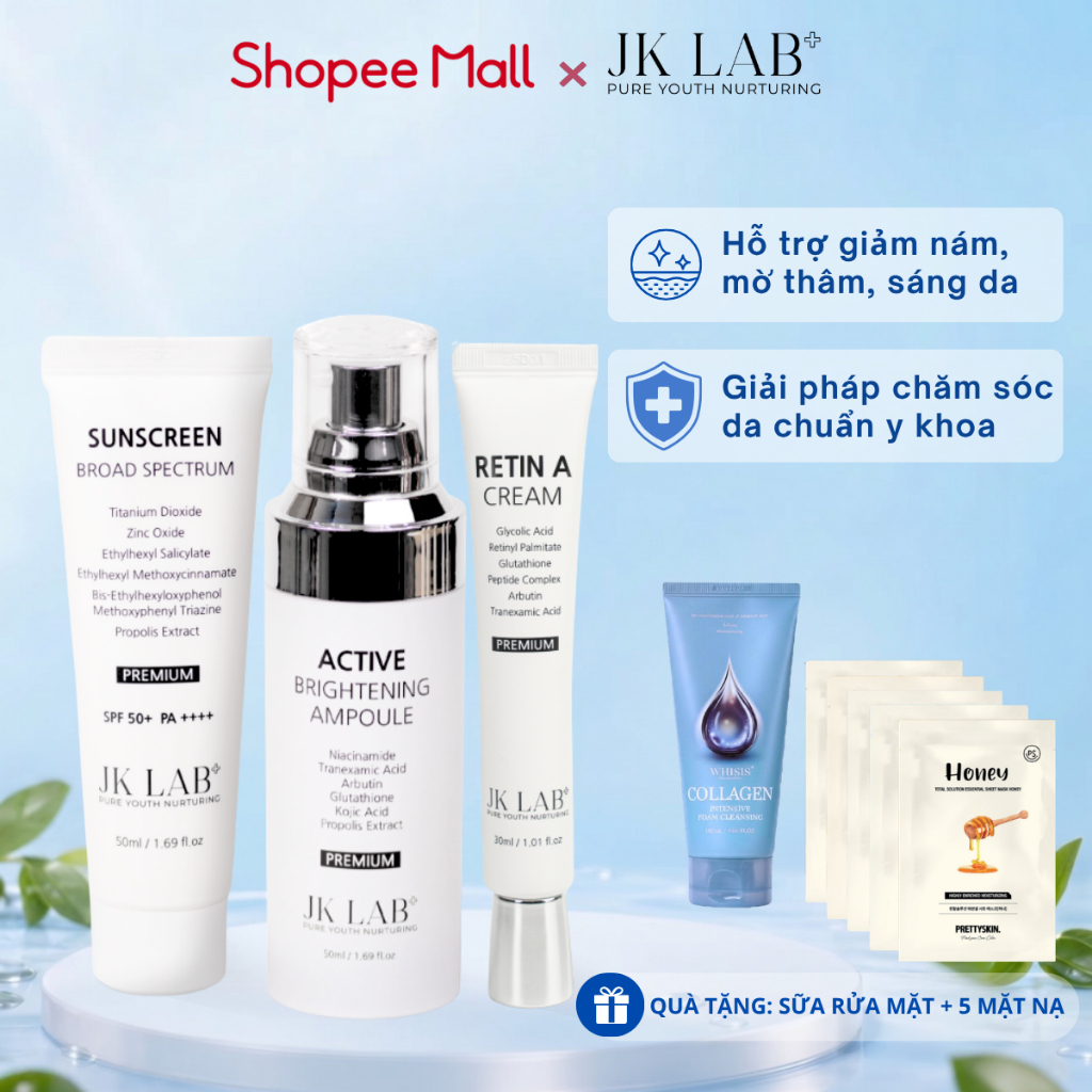 Bộ 3 Mờ Thâm Sạm, Dưỡng Sáng Toàn Diện JK LAB - Combo C2 Hỗ Trợ Giảm Nám và Đều Màu Da, Căng Bóng