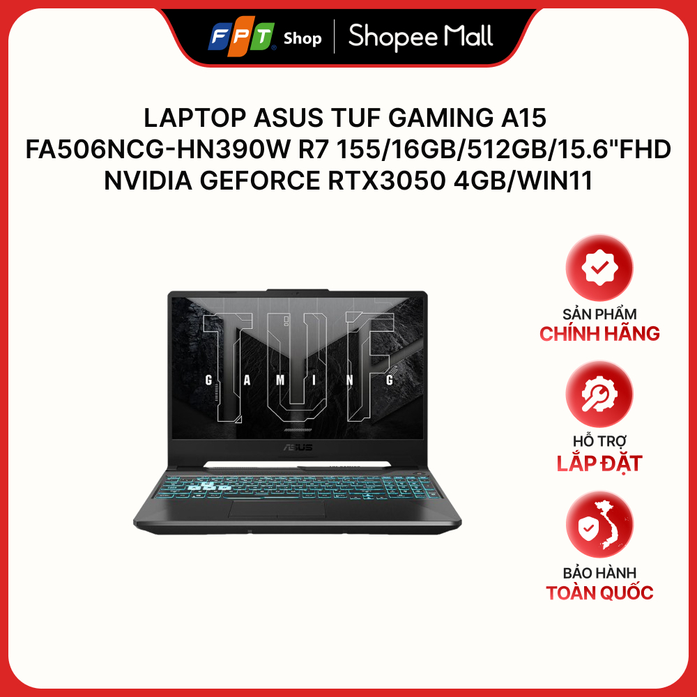 Laptop Asus TUF Gaming A15 FA506NCG-HN390W R7 155/16GB/512GB/15.6"FHD/Nvidia GeForce RTX3050 4GB/Win11