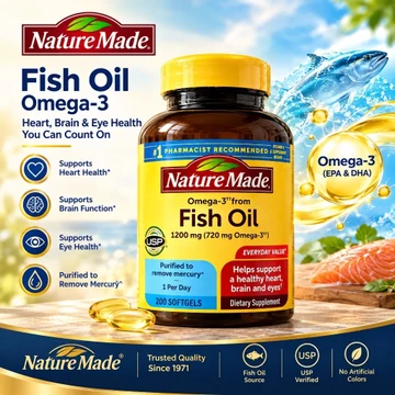 【Nhập khẩu từ Mỹ】Nature Made Fish Oil 1200mg 360mg Omega 3 200 viên