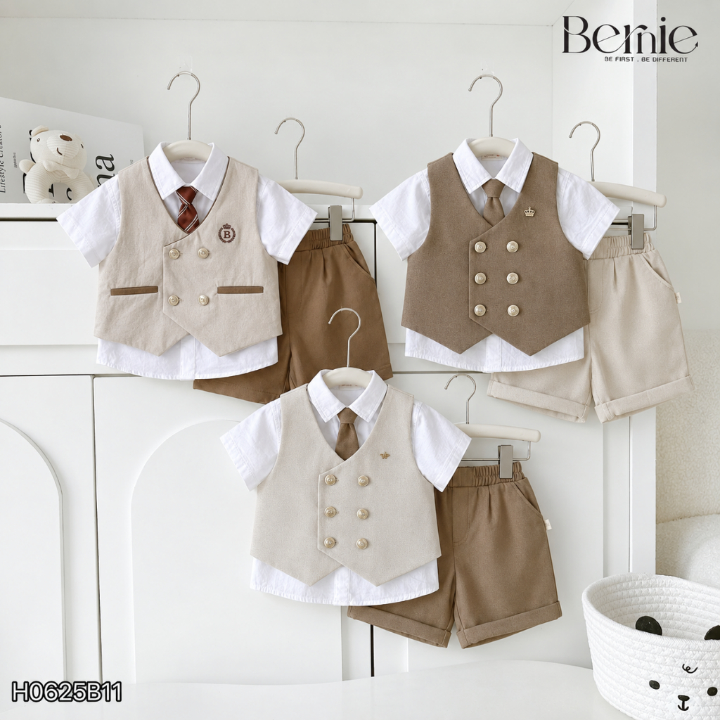 Set bộ tổng hợp vest gile công tử nhiều chi tiết kiểu hàn quốc cho bé trai 1t -7t BERNIE 0724B17