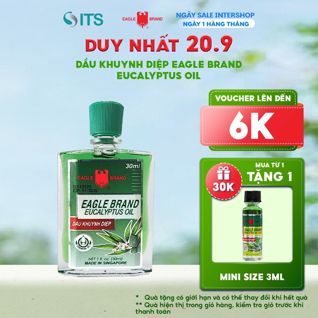 Tinh Dầu Khuynh Diệp Con Ó 2 Nắp Eagle Brand Eucalyptus Oil 30ml hỗ trợ giữ ấm, cảm cúm cho bé EB0001