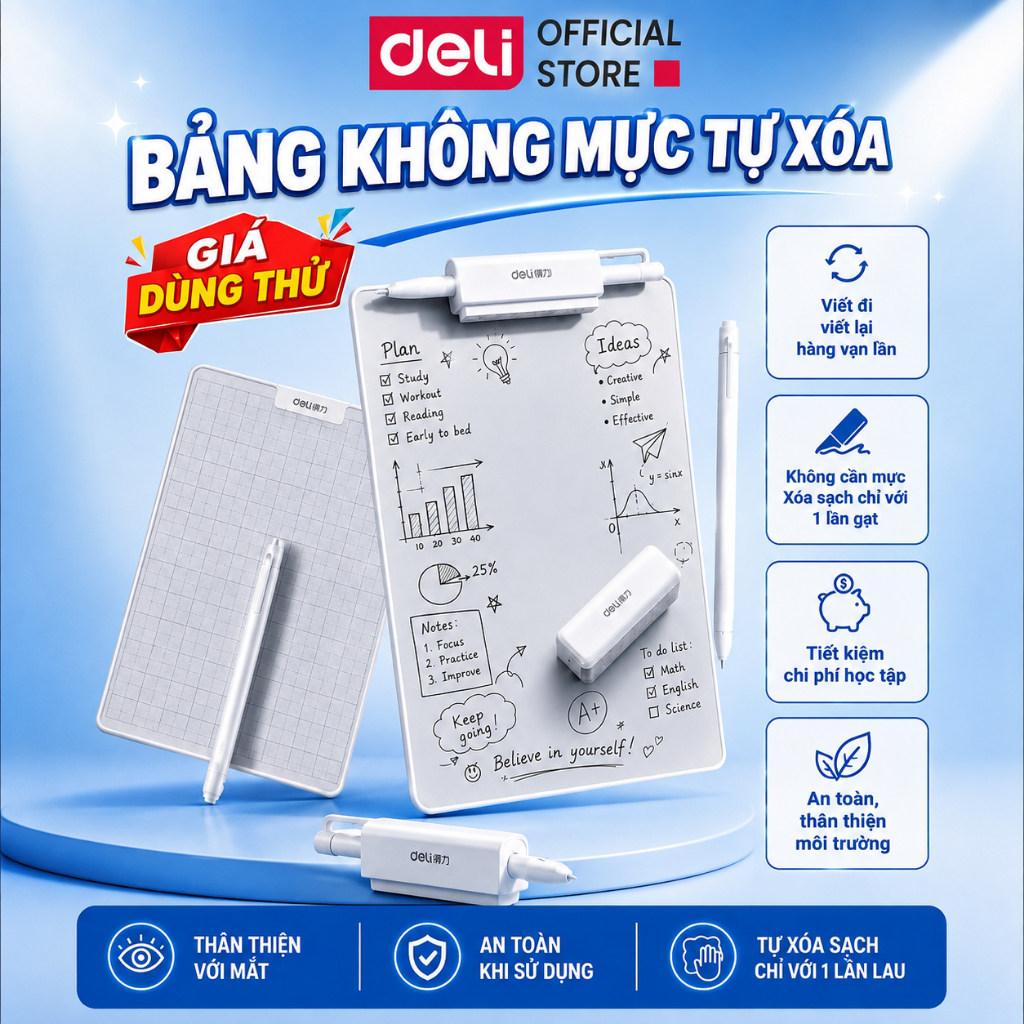 Bảng Viết Tự Xóa Không Mực Deli Có Từ Tính, Bảng Trơn, Dễ Dàng Sử Dụng Phù Hợp Luyện Chữ Phù Hợp Cho Mọi Lứa Tuổi
