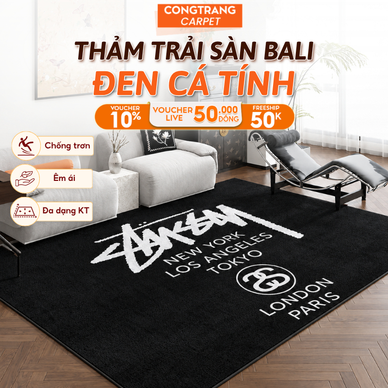 Thảm Trải Sàn Bali CongTrang Bedding Phong Cách Cá Tính Màu Đen Cho Giới Trẻ, Thảm Lót Sàn Trang Trí Phòng Ngủ