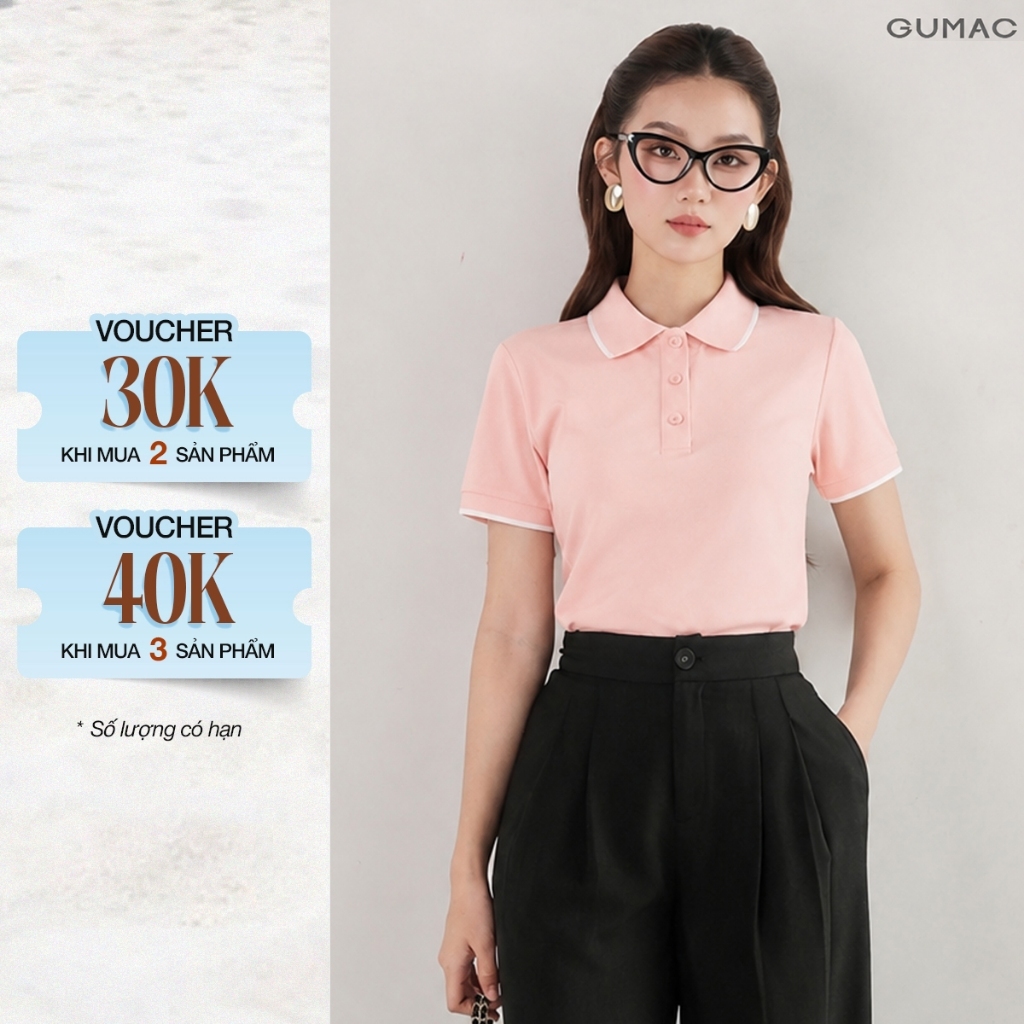 [NHẬP MÃ AFFNXY4 GIẢM 39K] Áo Polo Nữ GUMAC Cotton TICI Áo Thun Có Cổ Tay Ngắn Thanh Lịch Công Sở Thể Thao PLE03028