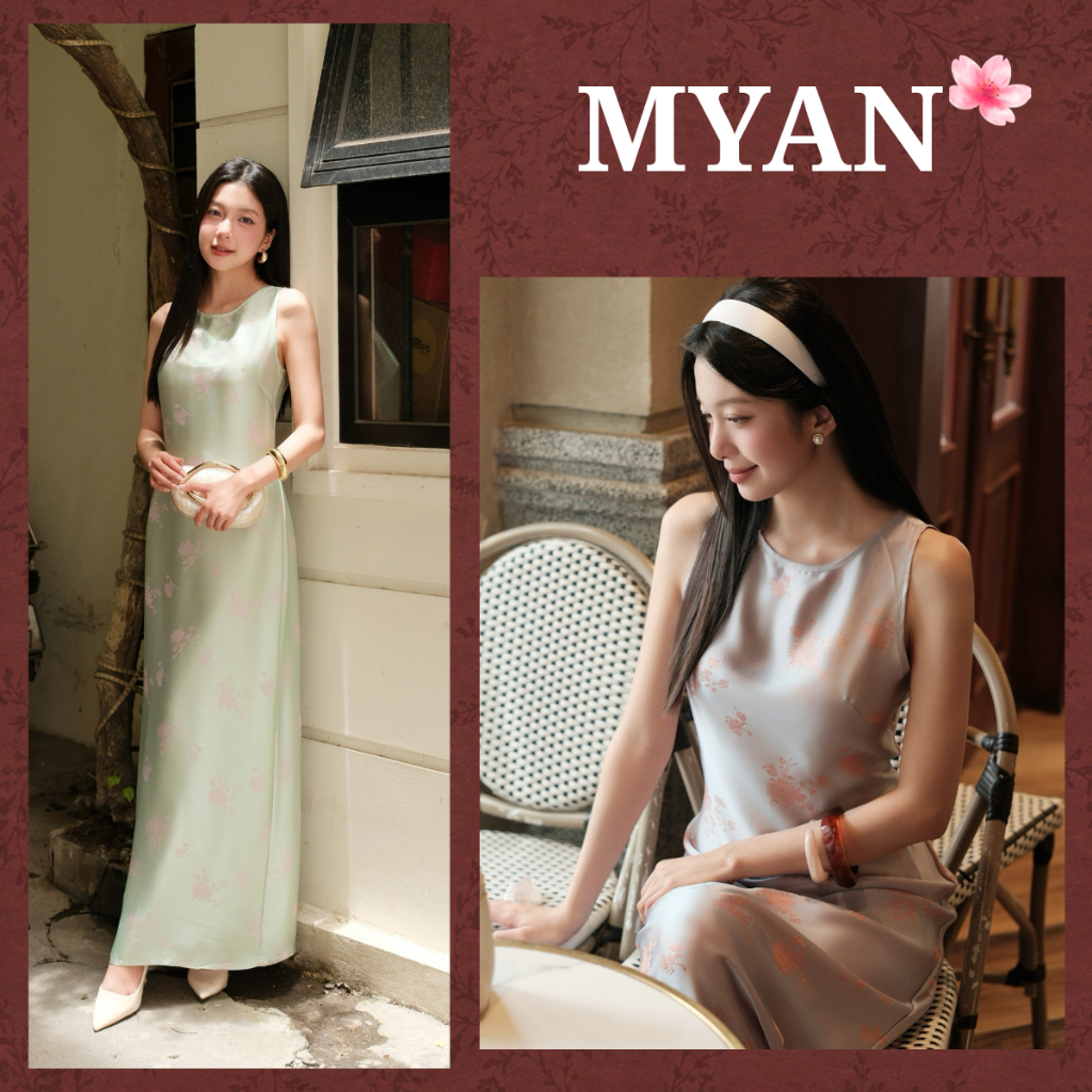 Đầm lụa, váy lụa CÚC CHI dáng dài, xẻ lưng chiết eo nhẹ tôn dáng -  - ÁO DÀI MỸ AN