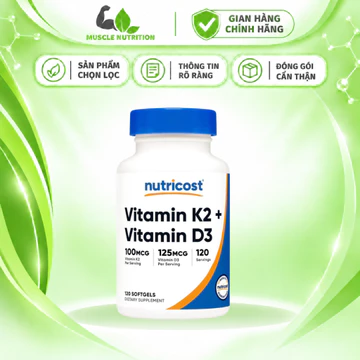 Nutricost Vitamin K2 + Vitamin D3 – D3 5000 IU & K2 MK-7 100mcg Hỗ Trợ Xương & Bổ Sung Vitamin D3 K2