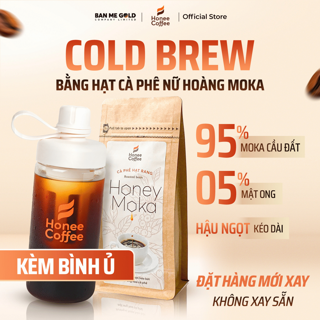 [KÈM BÌNH Ủ] Cà Phê Ủ Lạnh Cold Brew Bằng Hạt Cà Phê Moka PHỦ MẬT ONG HẬU NGỌT SÂU - Honey Moka Cafe Ủ Lạnh Cold Brew