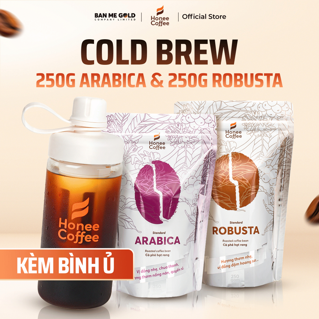 [KÈM BÌNH Ủ] Cà Phê Ủ Lạnh Cold Brew Arabica NGỌT HẬU TỰ NHIÊN - 250g Robusta & 250g Arabica Ủ Cold Brew CF Ủ Lạnh
