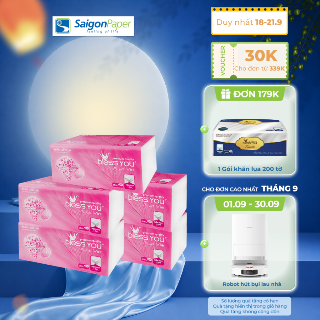Combo 5 gói Khăn giấy rút Softpack Bless You Alavie 250 tờ