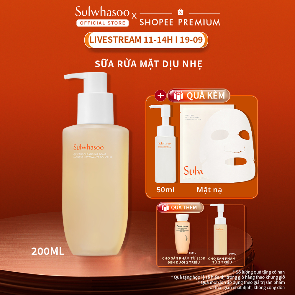 [Lan Ngọc 19.9 11H] Sữa Rửa Mặt Tạo Bọt Dưỡng Ẩm Làm Sạch Dịu Nhẹ Sulwhasoo Gentle Cleansing Foam 200ml
