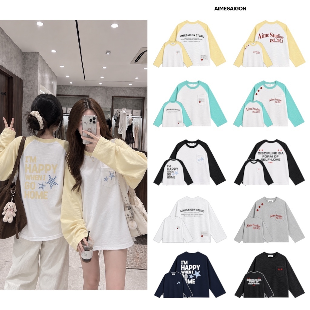[RAGLAN XƯỢC PHỐI TÚI Ver7] Aimesaigon Áo Thun Tay Dài Raglan Long Sleeve Phối Túi Boxy AIMÉ Form Rộng Cổ Tròn Nam Nữ