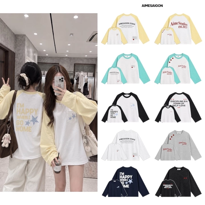 [RAGLAN XƯỢC PHỐI TÚI Ver7] Aimesaigon Áo Thun Tay Dài Raglan Long Sleeve Phối Túi Boxy AIMÉ Form Rộng Cổ Tròn Nam Nữ