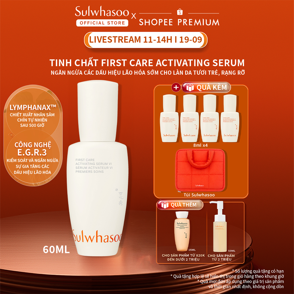 [Lan Ngọc 19.9 11H] Tinh chất chống lão hoá từ gốc Sulwhasoo First Care Activating Serum 60ML