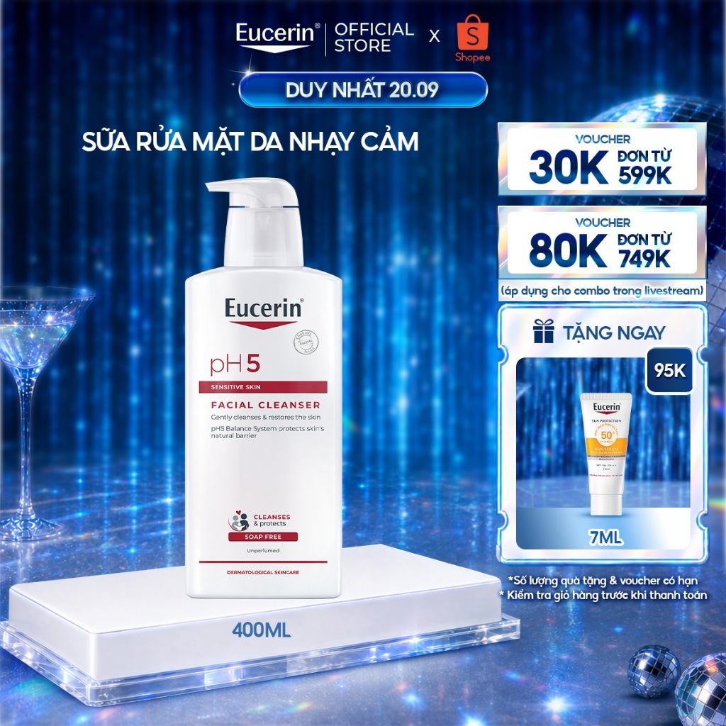 Sữa rửa mặt không gây kích ứng cho da nhạy cảm Eucerin pH5 Facial Cleanser 400ml | Skincare