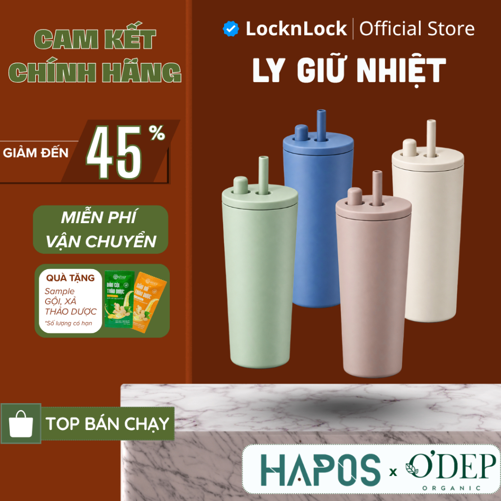 Bình giữ nhiệt phủ sứ LocknLock 740ml LHC4156, ống hút bật tự động, kèm nắp che - HAPOS LOF | BigBuy360 - bigbuy360.vn