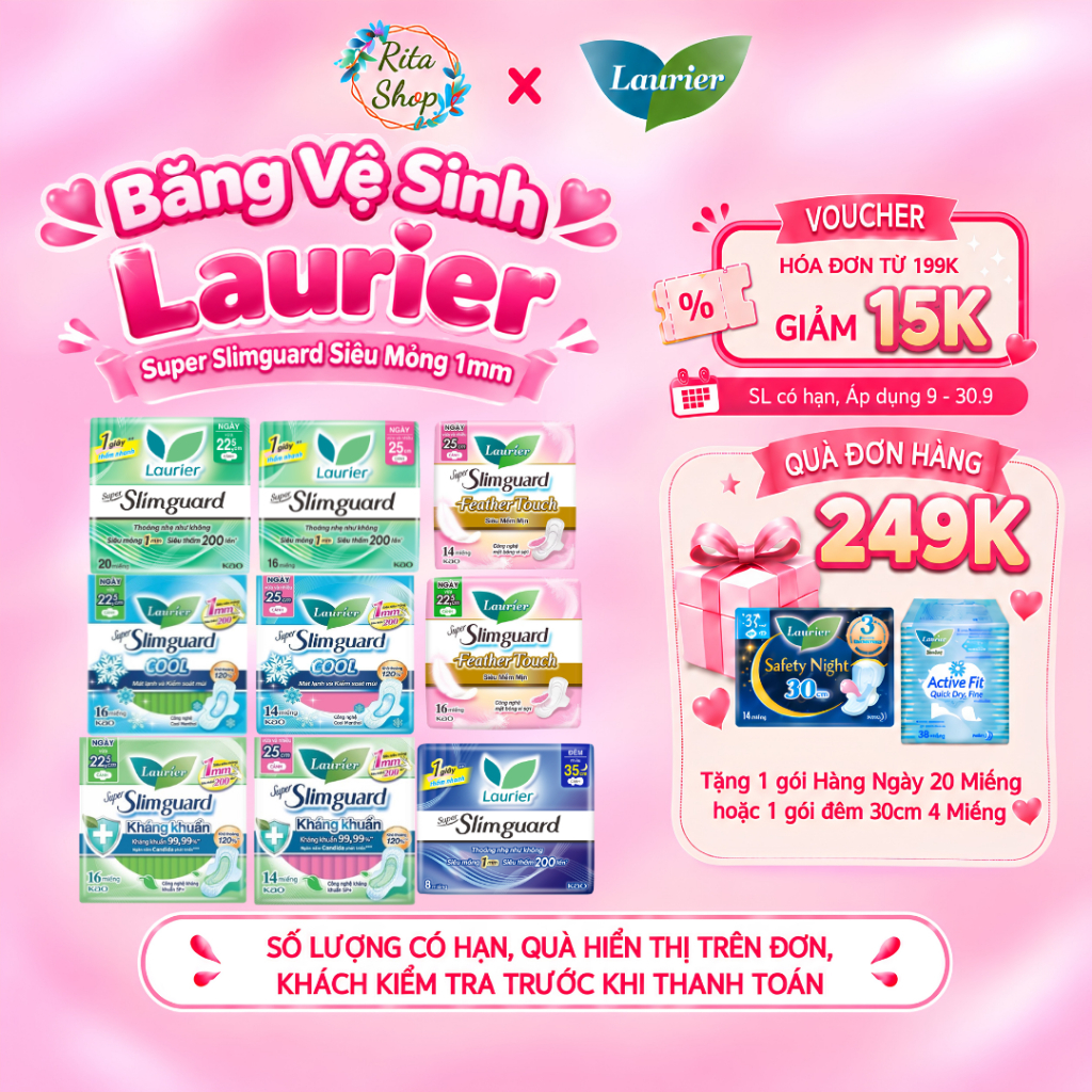 Băng Vệ Sinh Ban Ngày Laurier Super Slimguard Siêu Mỏng 1mm - Bảo Vệ Kháng Khuẩn
