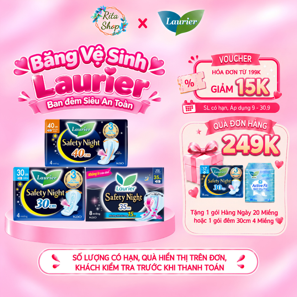 Băng Vệ Sinh Ban Đêm Laurier Safety Night 30cm 35cm 40cm - Siêu Thấm Chống Tràn, An Toàn Cho Đêm Dài