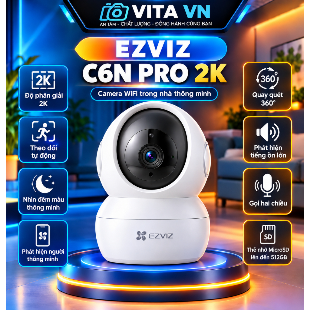 Camera Wifi EZVIZ C6N PRO 3MP pro  quay 360°, có màu đêm, đàm thoại 2 chiều