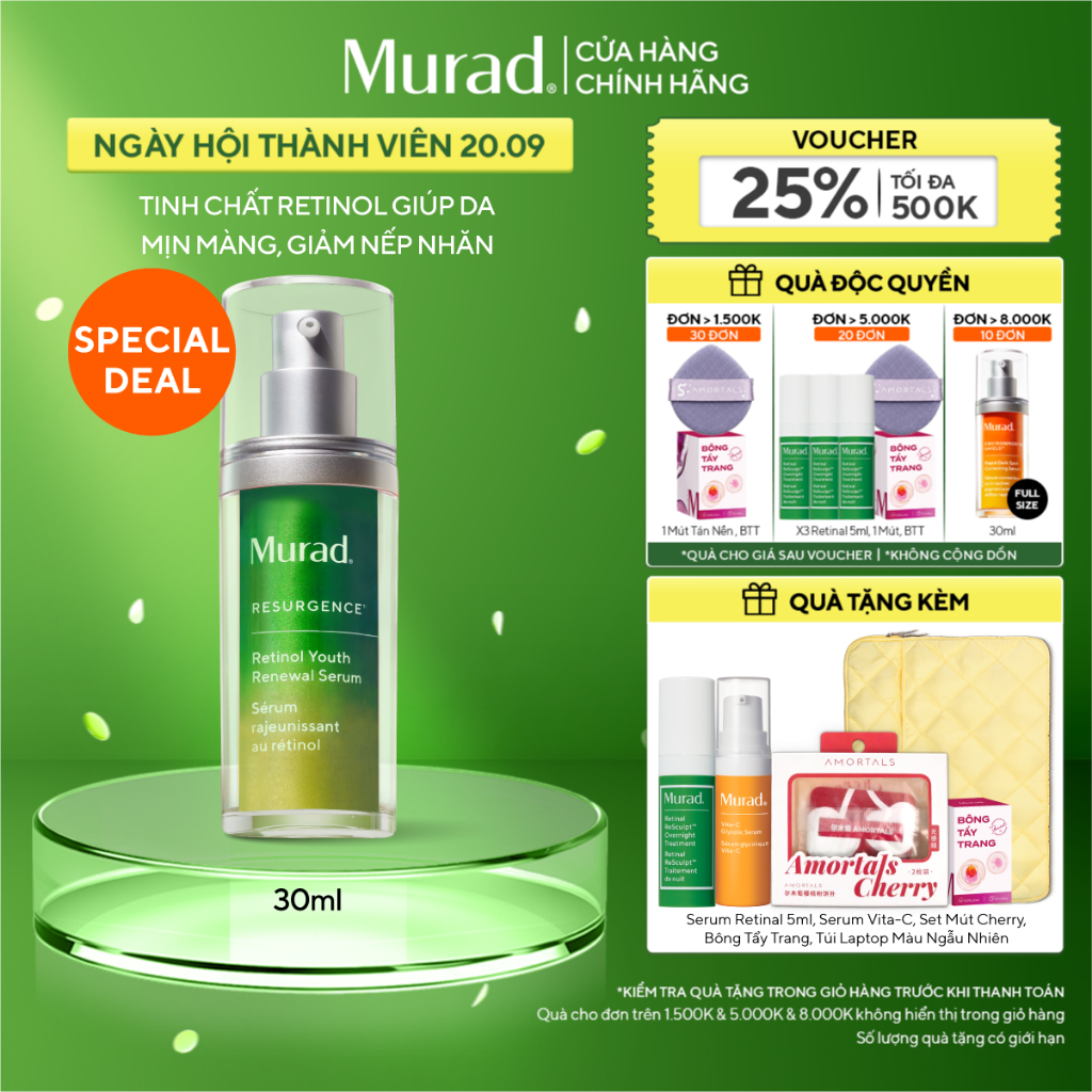 Tinh chất Retinol giúp da mịn màng và làm mờ nếp nhăn Murad Retinol Youth Renewal Serum 30ml