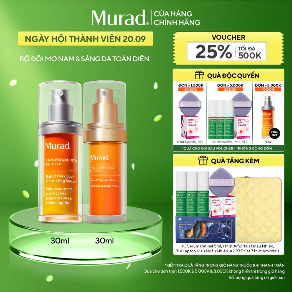 Bộ đôi cải thiện thâm nám Rapid Dark Spot Serum 30ml & làm sáng đều màu da Vita-C Glycolic Serum 30ml