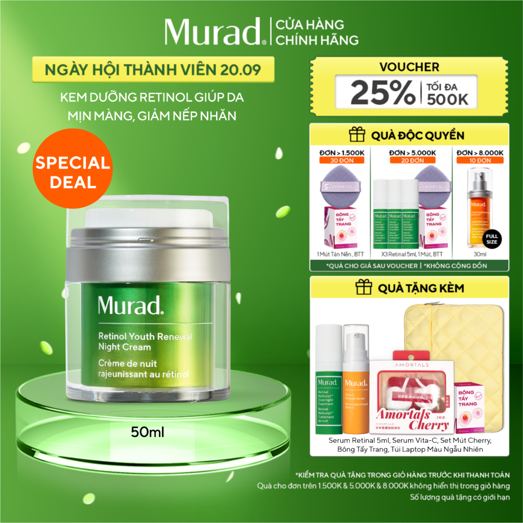 Kem dưỡng ẩm Retinol giúp da mịn màng và làm mờ nếp nhăn Murad Retinol Youth Renewal Cream 50ml
