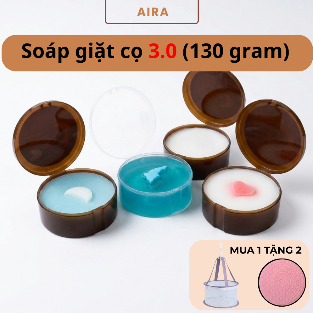 Soap giặt cọ Aira phiên bản 3.0 ( 130 gram, có 4 mùi thơm nâng cấp miệng hũ to hơn dễ dàng giặt bông mút và cọ to )