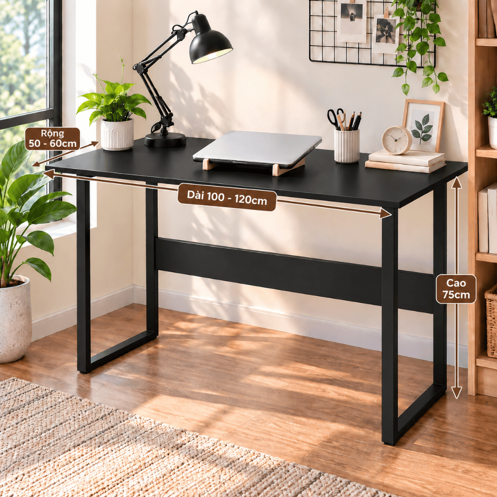 Bàn Học Bàn Làm Việc U24 Khung Sắt Mặt Gỗ MDF, Bàn Máy Tính Chắc Chắn Hiện Đại