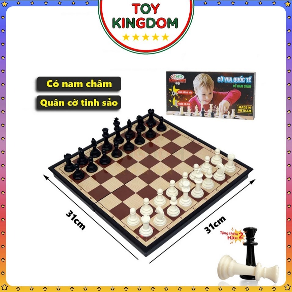 [Sato] Bộ Cờ Vua Nâu Gỗ Size Lớn Nam Châm Sato041 Cao Cấp Đồ Chơi Trí Tuệ Thể Thao Boardgame Gấp Gọn