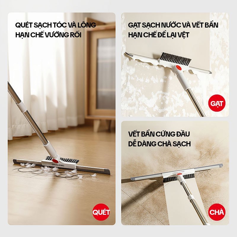 Cây gạt nước sàn nhà OKwife HD-7307 53cm 3 trong 1, quét bụi chà sàn, cán inox 123cm | BigBuy360 - bigbuy360.vn