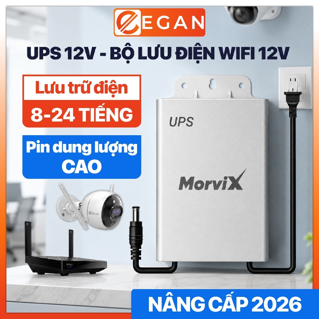 Bộ lưu điện wifi ups 12v cho modem wifi camera, bộ tích điện cho wifi, ups camera 12v dung lượng cao chính hãng MORVIX