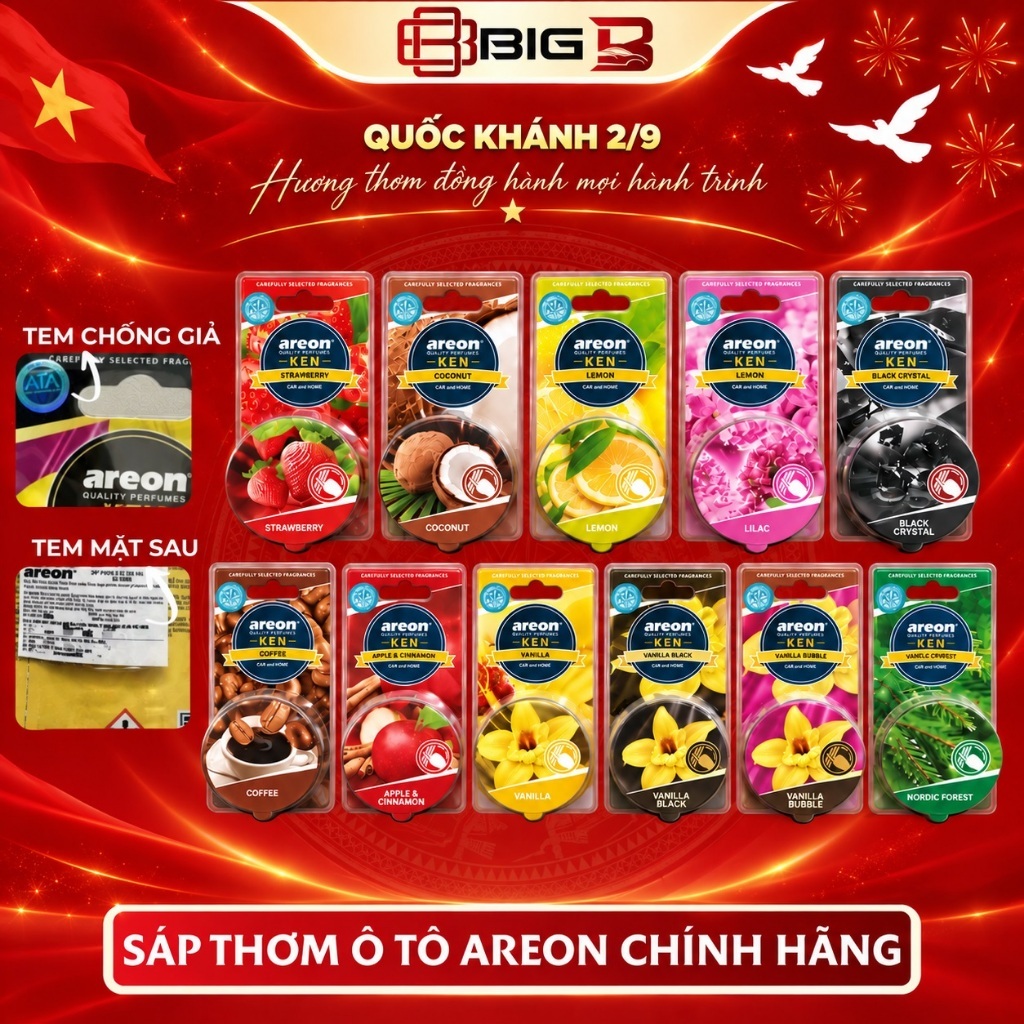 Sáp Thơm ô Tô AREON Có Tem Chống Giả CHÍNH HÃNG Nước Hoa ô Tô AREON Sáp Thơm AREON Khử Mùi Xe Hơi Cao Cấp Bulgaria BIG B
