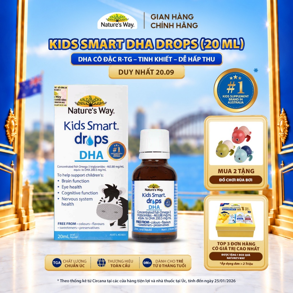 DHA Drops Nature's Way Kids Smart Bổ Sung DHA, EPA, Omega 3 RTG Cô Đặc, Hỗ Trợ Tốt Cho Não Và Mắt Cho Bé 20ml