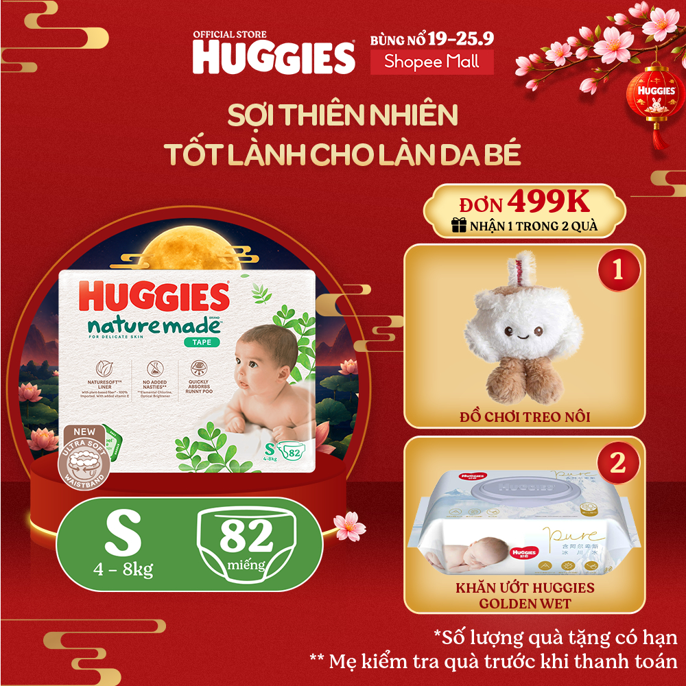 Tã Dán Huggies Platinum Nature Made Size S82/M64/L54/XL44