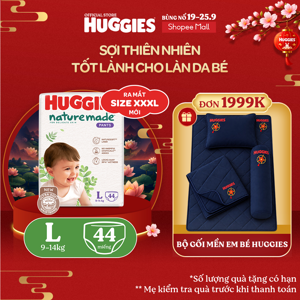 Tã Quần Huggies Platinum Nature Made M58/L44/XL38/XXL26/XXXL28