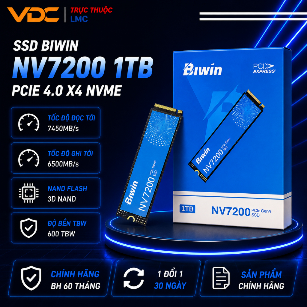 SSD Biwin NV7200 1TB NVMe PCIe Gen 4 x 4 ( Đọc / ghi 7200 - 6200 MB/s ) New Full VAT bảo hành 3 năm