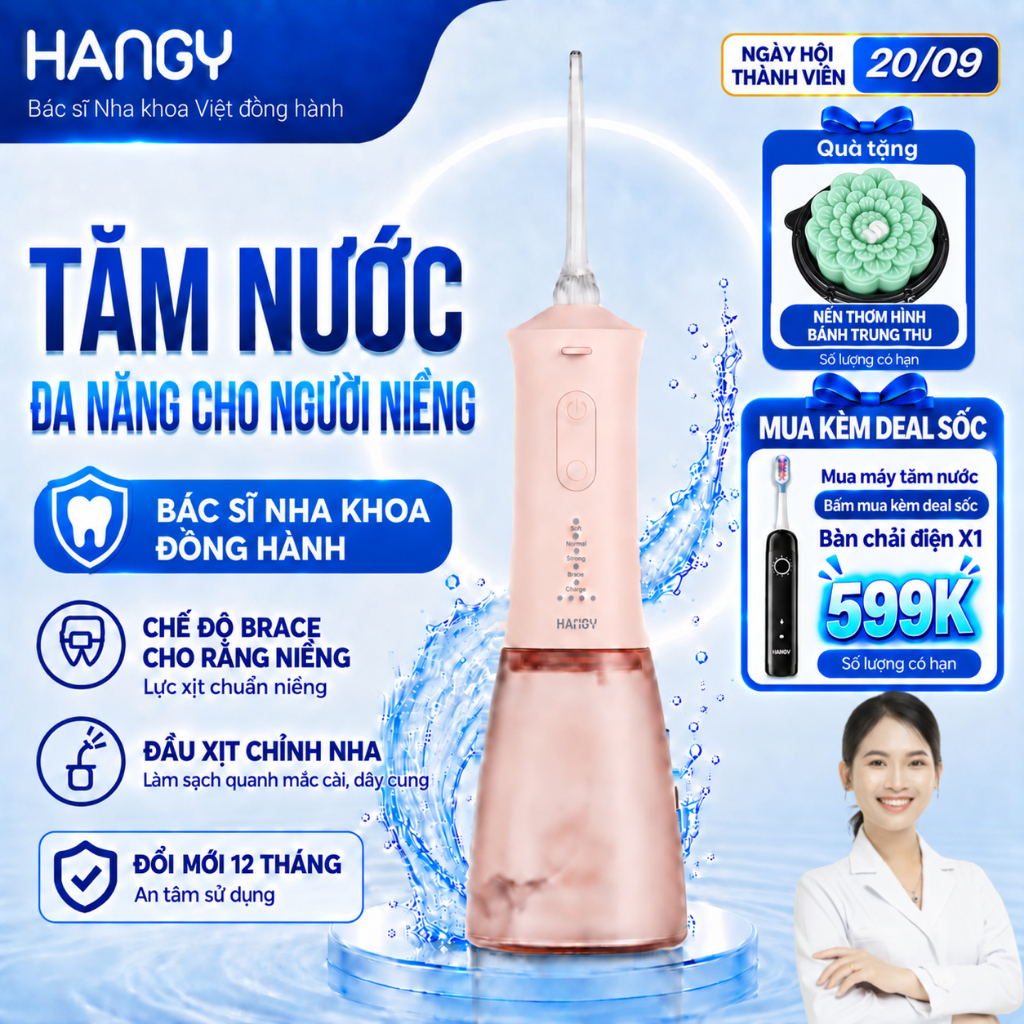 Máy Tăm Nước Cầm Tay Cho Răng Niềng HG23 &HN26 - Pin Trâu, 4 Chế Độ - Đổi mới trong 12 tháng