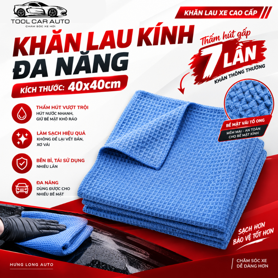 Khăn Lau Kính Đa Năng Microfiber Cao Cấp, Thấm Hút X7 Lần, Dùng Cho Gia Đình, Gara Xe, Dùng Lâu Dài.