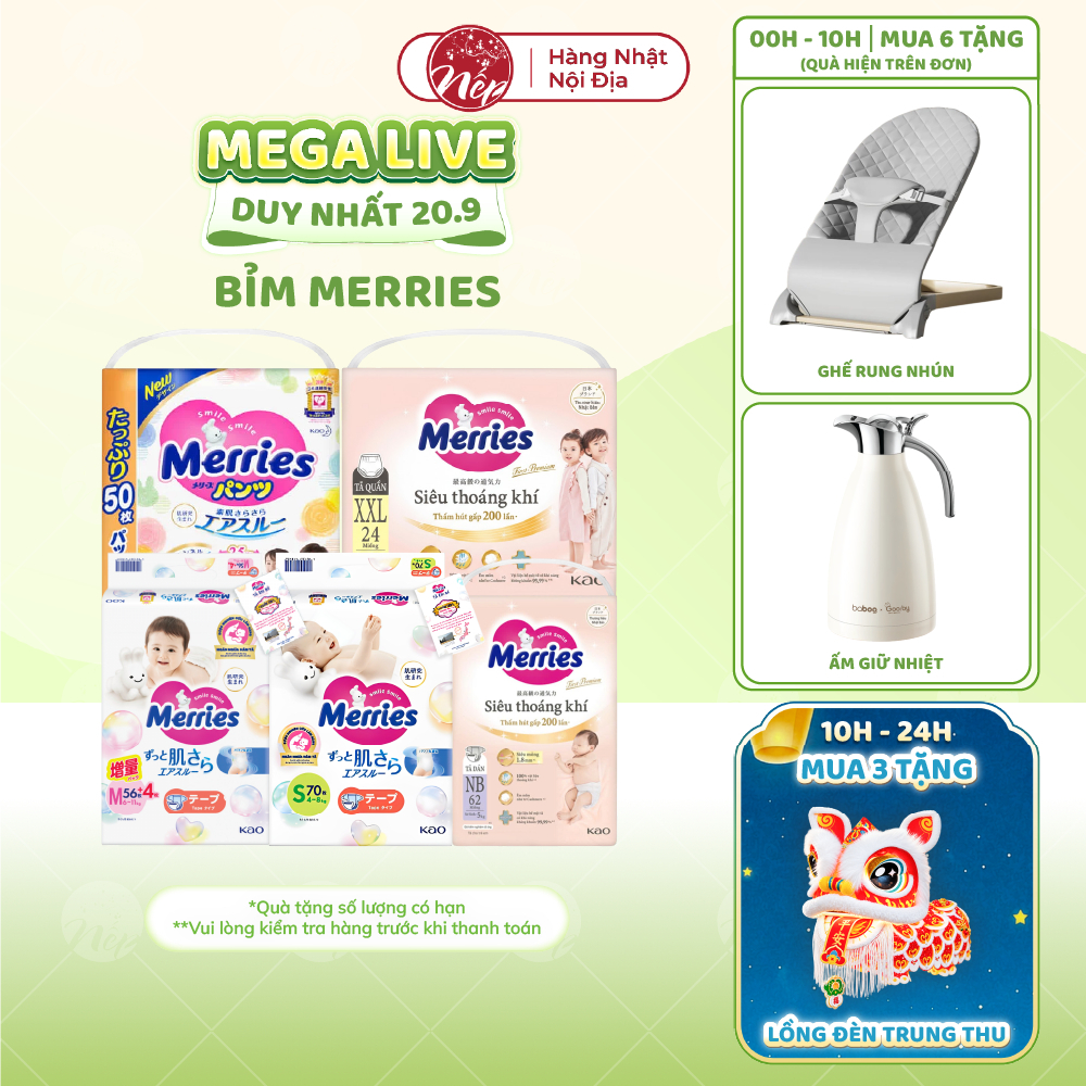 [HCM] [CỘNG MIẾNG] Tã/bỉm quần Merries NB76+6/S70+6 /M56+4/ M52+6/L44+6/XL38+6 - nepshop1