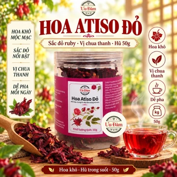 Ưu Đàm Hoa Atiso Đỏ Pha Trà Hỗ Trợ Tiêu Hóa – Hibiscus Khô Vị Chua Thanh, Giàu Hợp Chất Thực Vật, Dễ Pha Uống